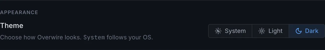 The theme picker in the Appearance section